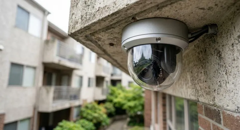 Anabon Security Inc () IP Cameras Dome outdoor security camera installed on building wall