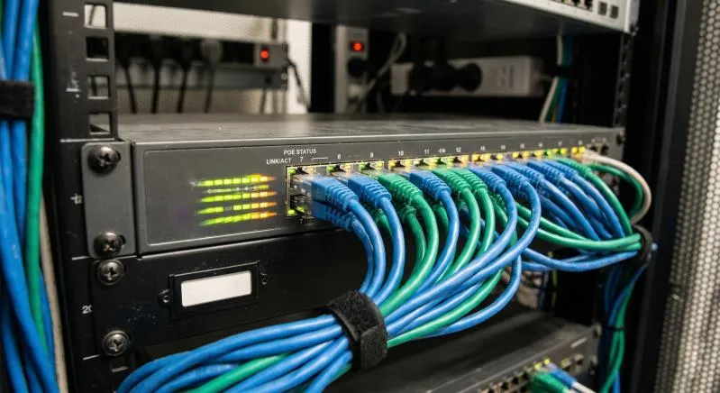 Anabon Security Inc () Network switches with Ethernet cables connected in server rack