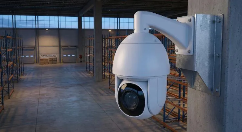 Anabon Security Inc () PTZ security camera mounted in warehouse for wide area monitoring
