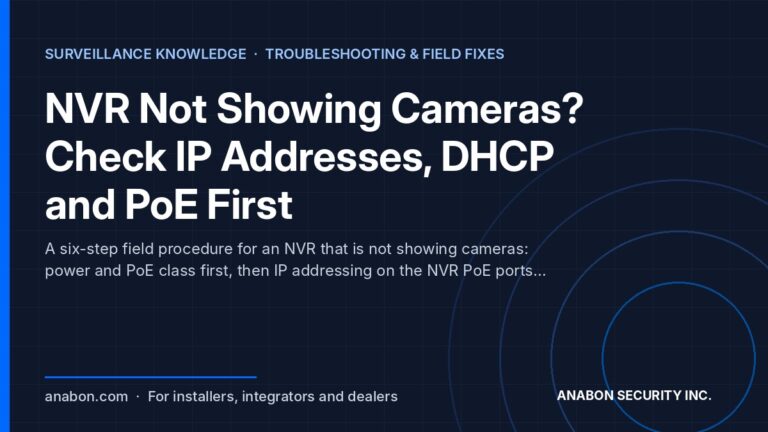 NVR Not Showing Cameras? Check IP Addresses, DHCP and PoE First (Troubleshooting & Field Fixes) NVR not showing cameras: the six installer checks for PoE power, IP address, DHCP, credentials, bandwidth and firmware