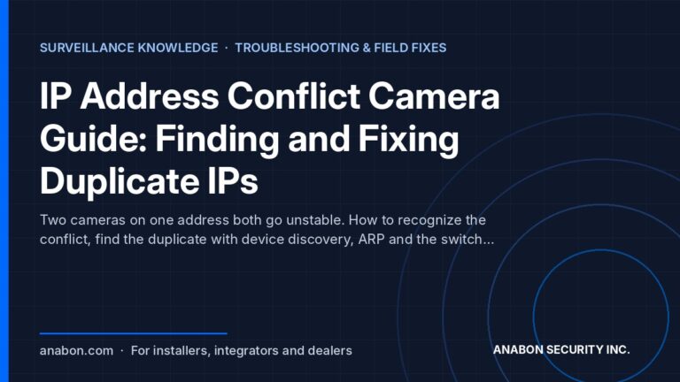 IP Address Conflict Camera Guide: Finding and Fixing Duplicate IPs (Network & Cybersecurity for Camera Systems) IP address conflict camera troubleshooting: finding duplicate IPs with device discovery and ARP, then a static range plan