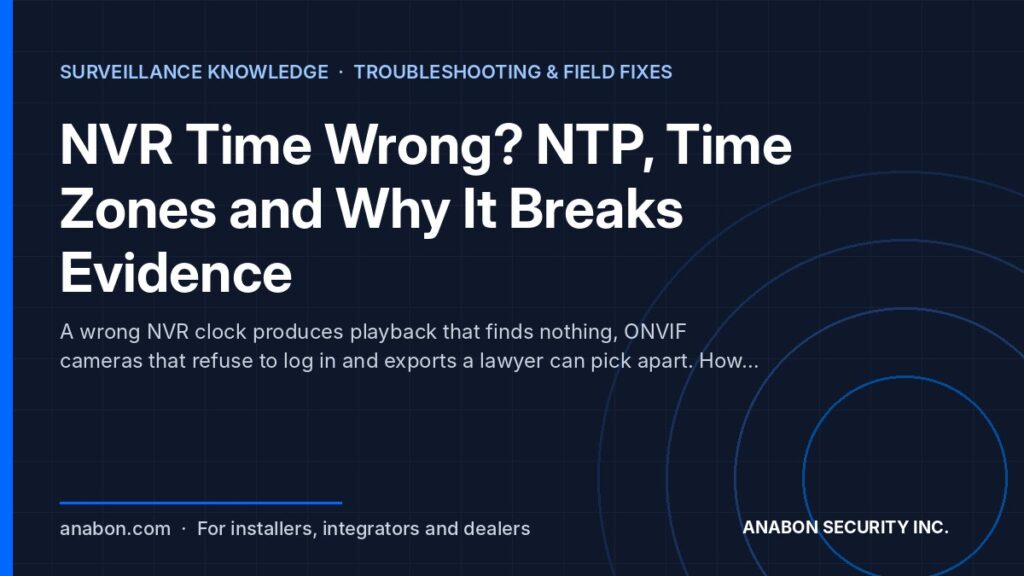 NVR Time Wrong? NTP, Time Zones and Why It Breaks Evidence (System Design & Sizing) NVR time wrong: setting NTP and time zone on a CASE NVR, syncing cameras and protecting evidence timestamps