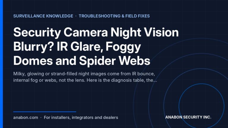 Security Camera Night Vision Blurry? IR Glare, Foggy Domes and Spider Webs (Installation Practice & Site Readiness) Security camera night vision blurry: IR glare from nearby surfaces, fogged dome bubble, insects and spider webs on the lens