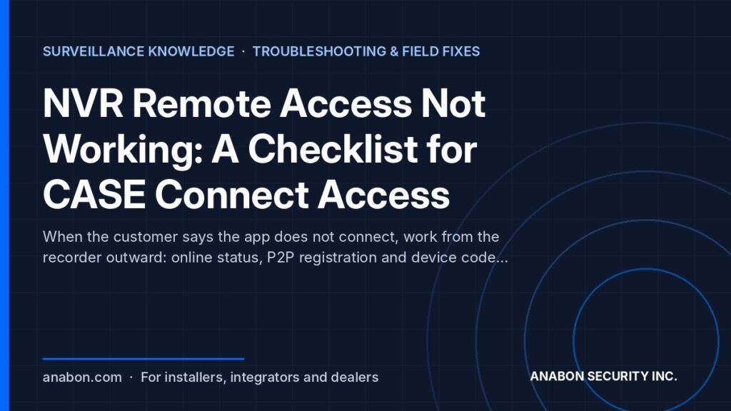 NVR Remote Access Not Working: A Checklist for CASE Connect Access (System Design & Sizing) NVR remote access not working: CASE Connect checklist for online status, P2P and device code where used, sharing and firewall