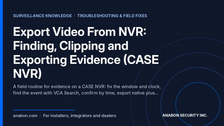 Export Video From NVR: Finding, Clipping and Exporting Evidence (CASE NVR) (NVRs, AI and Software) Export video from NVR as evidence: time search, VCA Search, clip markers, USB export, formats and a chain-of-custody log