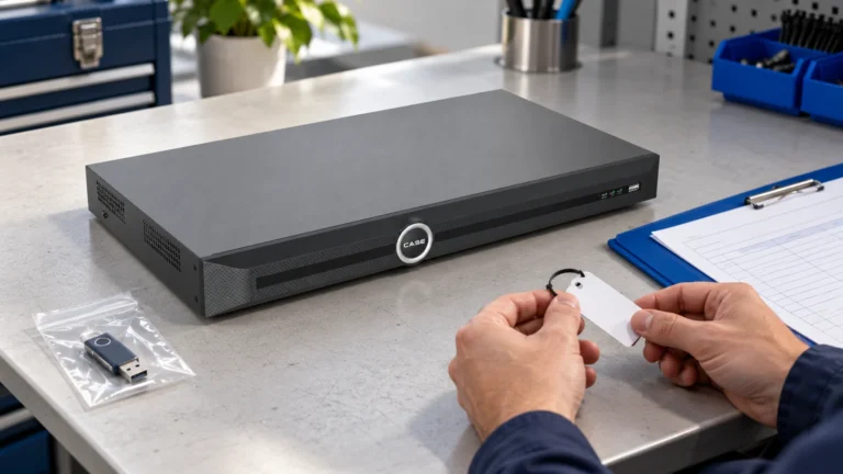 NVR Firmware Updates: A Verified Change and Recovery Plan (NVRs, AI and Software) CASE recorder, packaged USB drive and service folder prepared for firmware maintenance.