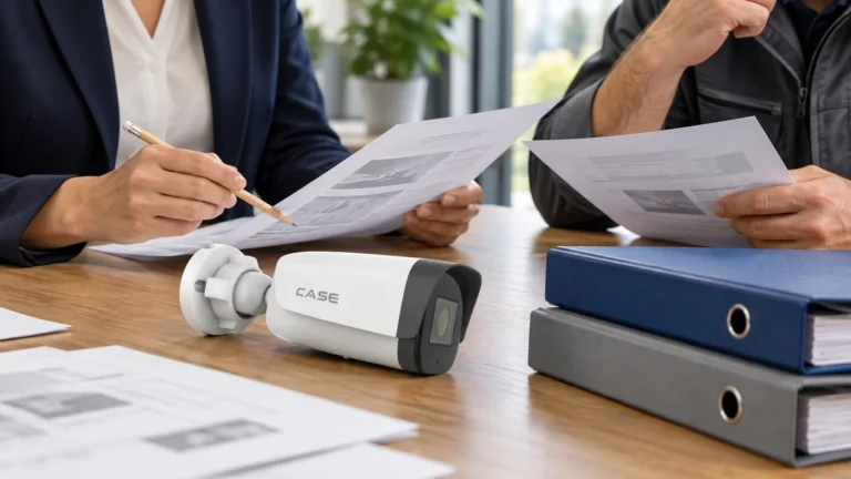 TAA vs NDAA for Security Cameras: Check the Contract First (Compliance, Documentation & Privacy) Purchasing staff compare separate document folders beside a CASE camera.