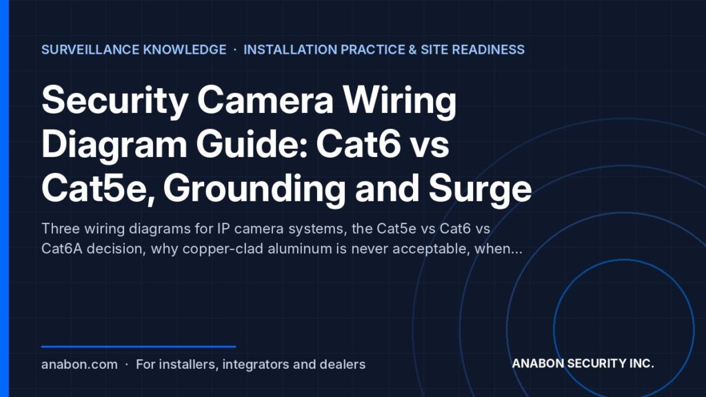 Security Camera Wiring Diagram Guide: Cat6 vs Cat5e, Grounding and Surge (Installation Practice & Site Readiness) Security camera wiring diagram guide: three PoE topologies, Cat6 vs Cat5e, shielding, grounding and surge protection