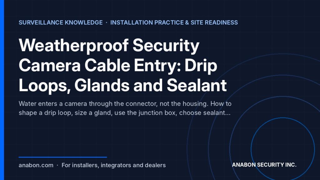 Weatherproof Security Camera Cable Entry: Drip Loops, Glands and Sealant (Camera Technology Explained) Weatherproof security camera cable entry: drip loop, cable gland, junction box, neutral-cure sealant and UV-rated jacket