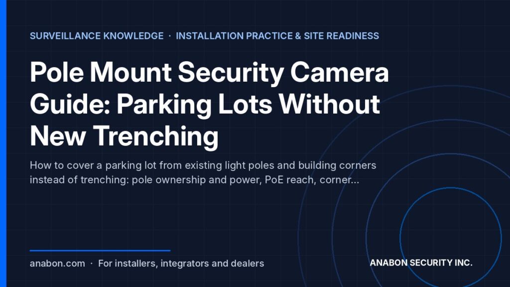 Pole Mount Security Camera Guide: Parking Lots Without New Trenching (Camera Technology Explained) Pole mount security camera planning for parking lots: light poles, corner mounts, 180° camera and PoE power without trenching