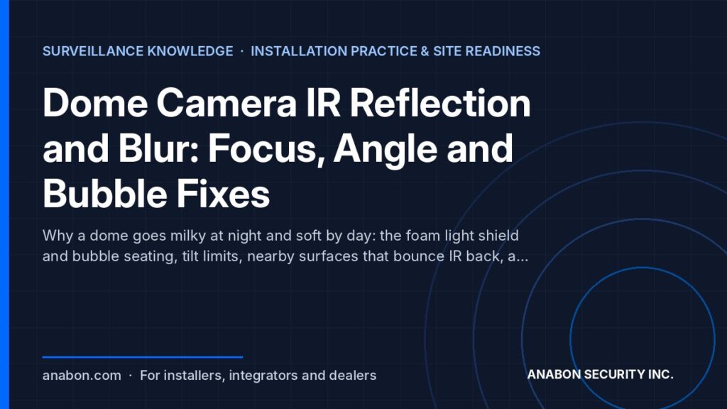 Dome Camera IR Reflection and Blur: Focus, Angle and Bubble Fixes (Camera Technology Explained) Dome camera IR reflection and blur: foam light shield, bubble seating, tilt limits, surfaces, night test, cleaning