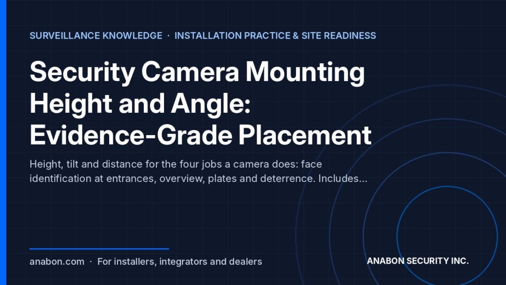 Security Camera Mounting Height and Angle: Evidence-Grade Placement (Installation Practice & Site Readiness) Security camera mounting height and angle guide: face capture, overview, plates and deterrence placement for installers
