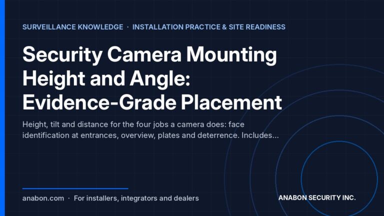 Security Camera Mounting Height and Angle: Evidence-Grade Placement (Installation Practice & Site Readiness) Security camera mounting height and angle guide: face capture, overview, plates and deterrence placement for installers