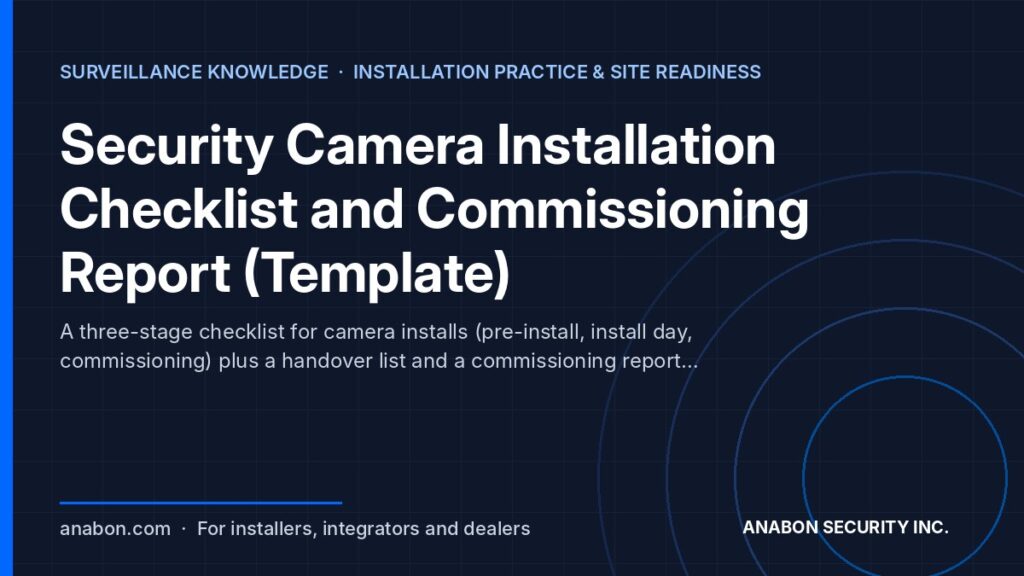 Security Camera Installation Checklist and Commissioning Report (Template) (Camera Technology Explained) Security camera installation checklist and commissioning report: pre-install, install day, commissioning and handover stages