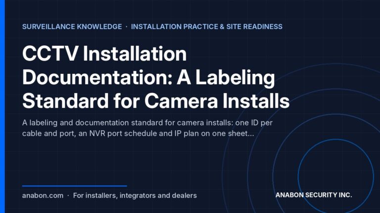 CCTV Installation Documentation: A Labeling Standard for Camera Installs (Installation Practice & Site Readiness) CCTV installation documentation standard: cable labels, NVR port schedule, IP plan, as-built photos, handover file