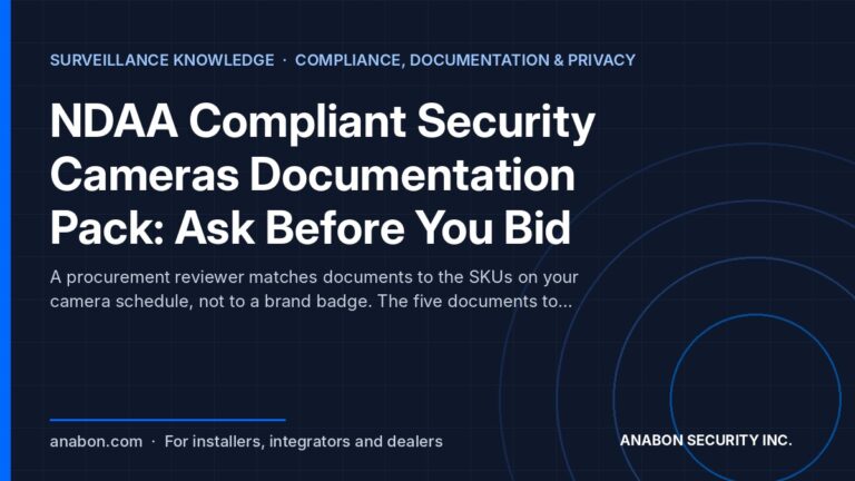 NDAA Compliant Security Cameras Documentation Pack: Ask Before You Bid (Project & Bid Support) NDAA compliant security cameras documentation pack: five per-SKU documents matched to a camera schedule before a bid