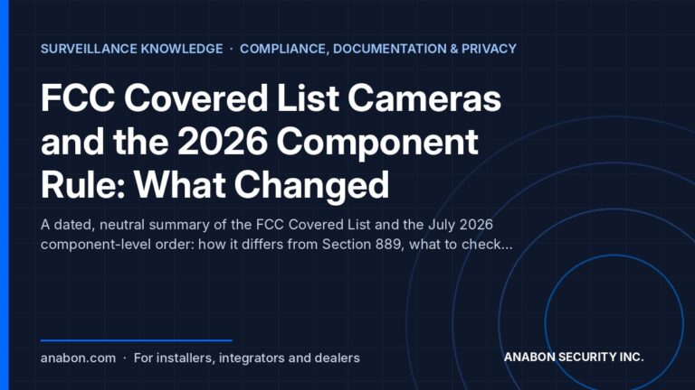 FCC Covered List Cameras and the 2026 Component Rule: What Changed (Compliance, Documentation & Privacy) FCC Covered List cameras and the 2026 component rule: a dated timeline and datasheet checklist for installers