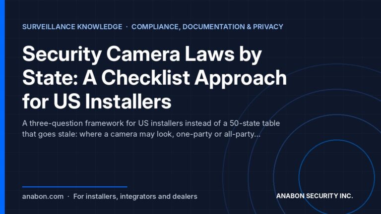 Security Camera Laws by State: A Checklist Approach for US Installers (Camera Technology Explained) Security camera laws by state: a three-question checklist card for US installers on privacy, audio consent and biometrics