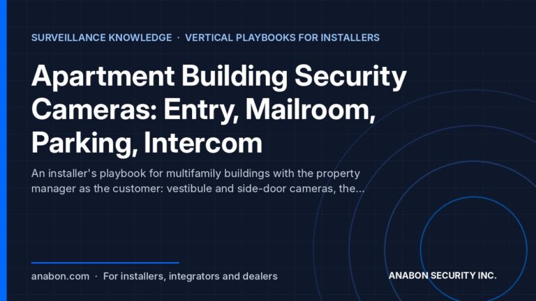 Apartment Building Security Cameras: Entry, Mailroom, Parking, Intercom (Vertical Playbooks for Installers) Apartment building security cameras playbook: entrances and intercom, mailroom, parking, elevator lobbies, for installers