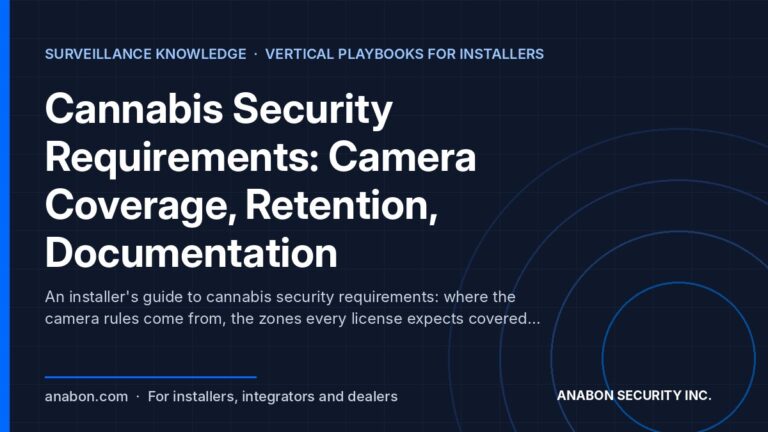 Cannabis Security Requirements: Camera Coverage, Retention, Documentation (Compliance, Documentation & Privacy) Cannabis security requirements for cameras: coverage zones, retention periods and licensing documentation, for installers
