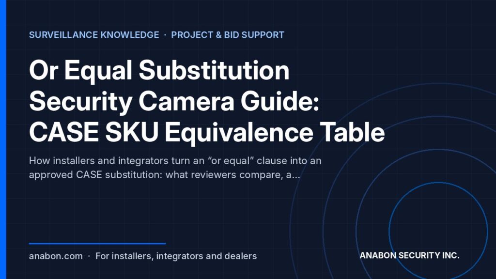 Or Equal Substitution Security Camera Guide: CASE SKU Equivalence Table (Business Growth & Marketing for Installers) Or equal substitution security camera equivalence table: spec rows, CASE SKU values and comply, exceed or deviate verdicts