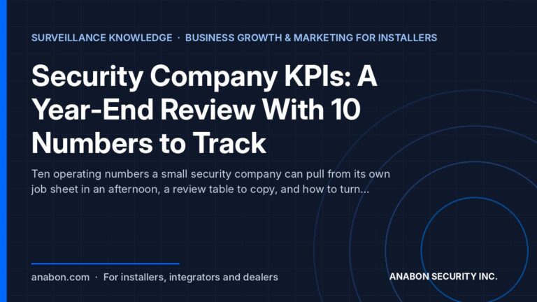 Security Company KPIs: A Year-End Review With 10 Numbers to Track (Business Growth & Marketing for Installers) Security company KPIs for a year-end review: ten operating numbers a small security installer tracks from the job sheet