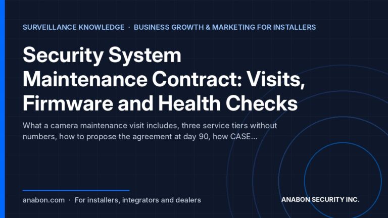 Security System Maintenance Contract: Visits, Firmware and Health Checks (Business Growth & Marketing for Installers) Security system maintenance contract for installers: visit checklist, three tiers, day-90 sale and CASE warranty by category