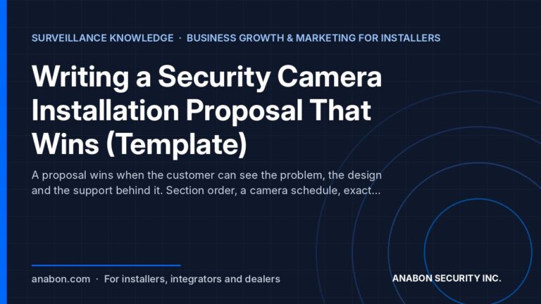 Writing a Security Camera Installation Proposal That Wins (Template) (Business Growth & Marketing for Installers) Security camera installation proposal template: section order, camera schedule, warranty wording and maintenance options