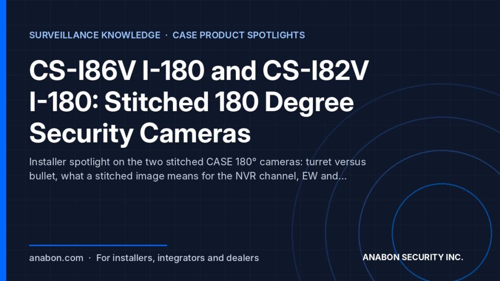 CS-I86V I-180 and CS-I82V I-180: Stitched 180 Degree Security Cameras (CASE Product Spotlights) 180 degree security camera concept: stitched panoramic turret and bullet covering a parking lot from one building wall