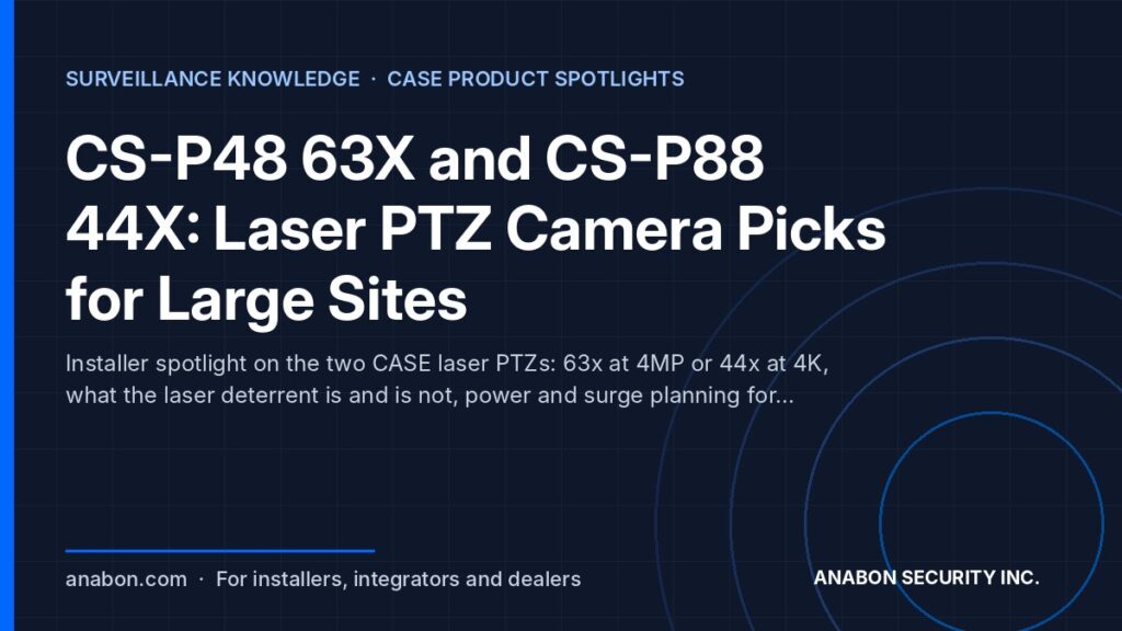CS-P48 63X and CS-P88 44X: Laser PTZ Camera Picks for Large Sites (CASE Product Spotlights) Laser PTZ camera concept: pole-mounted PTZ tracking an intruder across a large yard with a visible laser deterrent beam