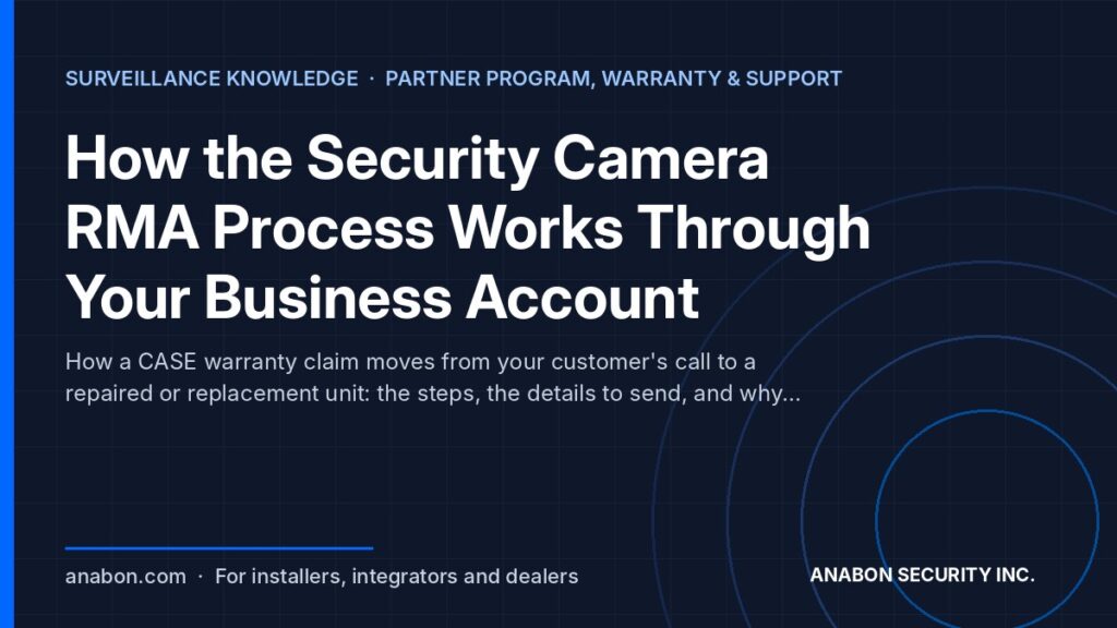 How the Security Camera RMA Process Works Through Your Business Account (Partner Program, Warranty & Support) Security camera RMA process through the installer's business account: diagnose, open the case, ship, reinstall