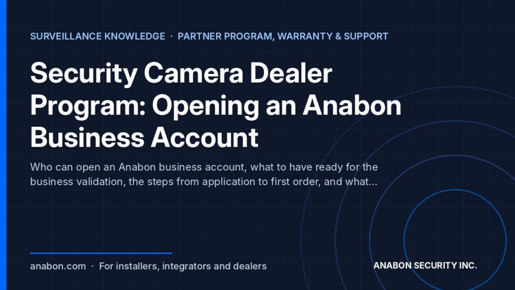 Security Camera Dealer Program: Opening an Anabon Business Account (Partner Program, Warranty & Support) Security camera dealer program: opening an Anabon business account, from application to approval and first project