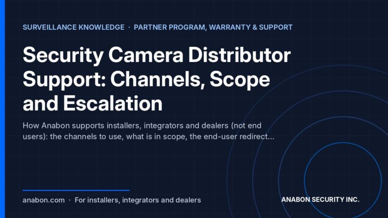 Security Camera Distributor Support: Channels, Scope and Escalation (Troubleshooting & Field Fixes) Security camera distributor support: Anabon support channels, scope, end-user redirect and escalation for installers