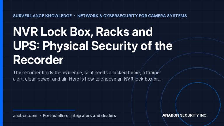NVR Lock Box, Racks and UPS: Physical Security of the Recorder (NVRs, AI and Software) NVR lock box and lockable rack with a door contact, UPS and ventilation: physical security of the recorder