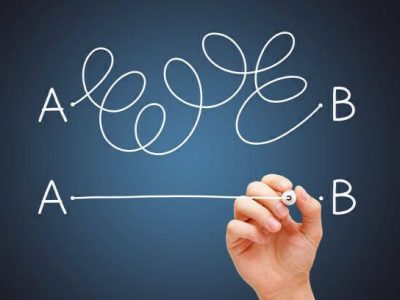 istockphoto-1138022429-612×612 Hand drawing a conceptual diagram about the importance to find the shortest way to go from point A to point B, or a simple solution to a problem.